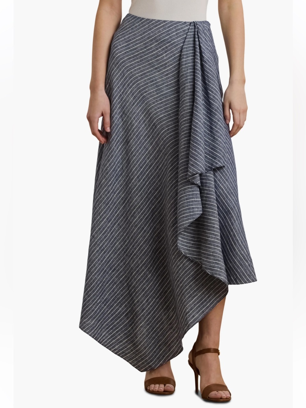 Lauren Ralph Lauren Stripe Handkerchief Hem A-Line Linen Skirt sz4 NWT